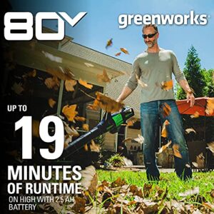 Greenworks Pro 80V (145 MPH / 580 CFM) Brushless Cordless Axial Leaf Blower, 2.5Ah Battery and Charger Included BL80L2510