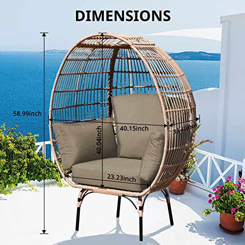 OTSUN Wicker Egg Chair, Oversized Indoor Outdoor Lounger for Patio, Backyard, Living Room with 4 Cushions, Steel Frame, Khaki