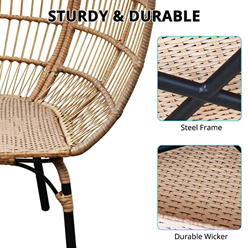 OTSUN Wicker Egg Chair, Oversized Indoor Outdoor Lounger for Patio, Backyard, Living Room with 4 Cushions, Steel Frame, Khaki