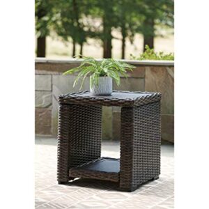 Signature Design by Ashley Grasson Lane Outdoor Rattan Square End Table with Storage, Brown