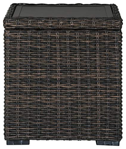 Signature Design by Ashley Grasson Lane Outdoor Rattan Square End Table with Storage, Brown