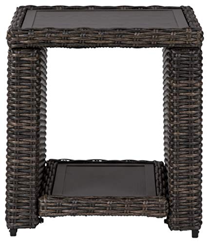 Signature Design by Ashley Grasson Lane Outdoor Rattan Square End Table with Storage, Brown