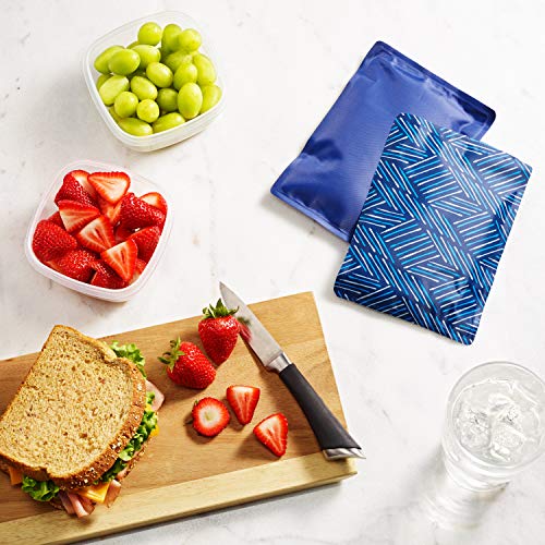 Fit & Fresh Cool Coolers Reusable & Flexible Soft Ice Packs, 2PK, Navy Sketch Weave & Blue