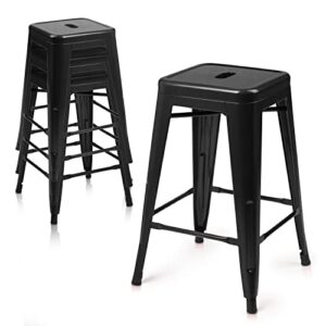 24 inch metal bar stools set of 4, monibloom backless counter height black stackable barstools with square seat for indoor outdoor