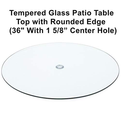 Audio-Visual Direct Tempered Glass Patio Table Top with Rounded Edge (36" with 1 5/8" Center Hole) Includes Free Umbrella Hole Ring and Cup Set