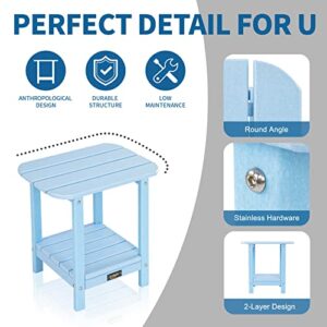 VINGLI Outdoor Side Table with 2 Layer Storage, Plastic Waterproof and UV Resistant HDPE Adirondack Coffee End Tables, All Weather for Patio, Backyard, Pool, Indoor Use (Blue)