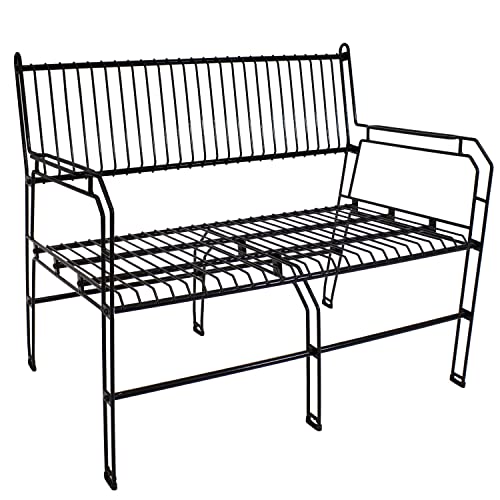 Sunnydaze 2-Person Modern Metal Patio Bench - Indoor/Outdoor Black Steel Wire Porch Bench for Patio, Sunroom, Deck, or Living Room - 30.75-Inch H