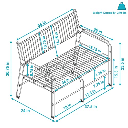 Sunnydaze 2-Person Modern Metal Patio Bench - Indoor/Outdoor Black Steel Wire Porch Bench for Patio, Sunroom, Deck, or Living Room - 30.75-Inch H