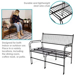 Sunnydaze 2-Person Modern Metal Patio Bench - Indoor/Outdoor Black Steel Wire Porch Bench for Patio, Sunroom, Deck, or Living Room - 30.75-Inch H