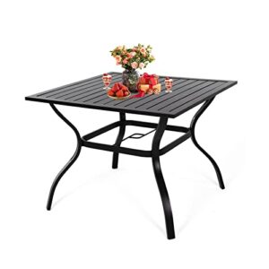 meooem outdoor dining table, patio metal steel frame square table with 1.57”umbrella hole, 37″x37″,black