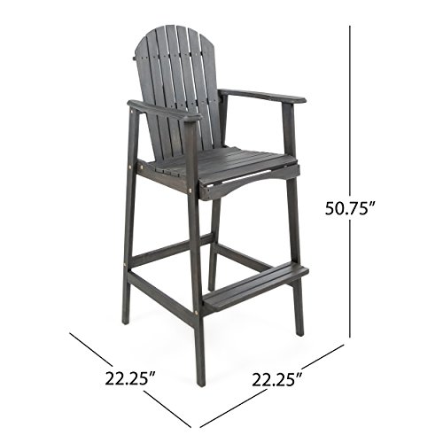 Christopher Knight Home Malibu Outdoor Acacia Wood Adirondack Barstools, 2-Pcs Set, Dark Grey