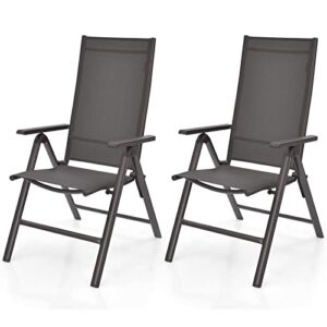 tangkula patio dining chairs, no assembly needs, portable folding patio chairs with 7-position adjustable backrest and aluminium frame, outdoor foldable chairs for garden pool beach, set of 2