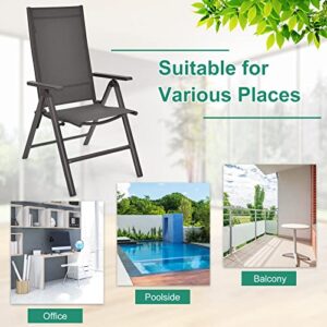 Tangkula Patio Dining Chairs, No Assembly Needs, Portable Folding Patio Chairs with 7-Position Adjustable Backrest and Aluminium Frame, Outdoor Foldable Chairs for Garden Pool Beach, Set of 2