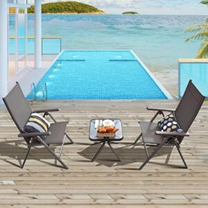 Tangkula Patio Dining Chairs, No Assembly Needs, Portable Folding Patio Chairs with 7-Position Adjustable Backrest and Aluminium Frame, Outdoor Foldable Chairs for Garden Pool Beach, Set of 2
