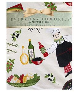 newbridge italian bistro chef vinyl flannel backed tablecloth – novelty chef indoor/outdoor picnic, bbq and dining tablecloth – 60” x 120” oblong/rectangle