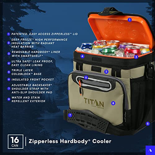 Arctic Zone Titan Deep Freeze Cooler - 16 Can Zipperless Hardbody Cooler - Deep Freeze Insulation, HardBody Liner, and SmartShelf