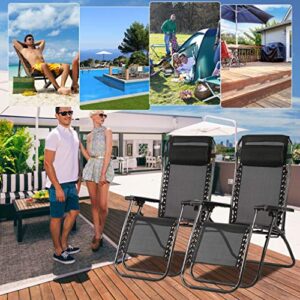 Zero Gravity Chair Patio Chair Lounge Chair Chaise Recliner 2 Pack Outdoor Folding Adjustable Heavy Duty Zero Gravity Chair with Pillows for Patio, Pool, Beach, Lawn, Deck,Yard - Black