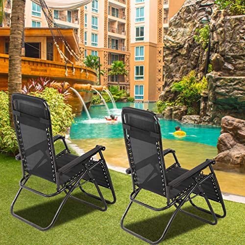 Zero Gravity Chair Patio Chair Lounge Chair Chaise Recliner 2 Pack Outdoor Folding Adjustable Heavy Duty Zero Gravity Chair with Pillows for Patio, Pool, Beach, Lawn, Deck,Yard - Black