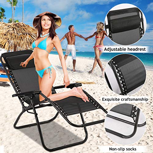 Zero Gravity Chair Patio Chair Lounge Chair Chaise Recliner 2 Pack Outdoor Folding Adjustable Heavy Duty Zero Gravity Chair with Pillows for Patio, Pool, Beach, Lawn, Deck,Yard - Black