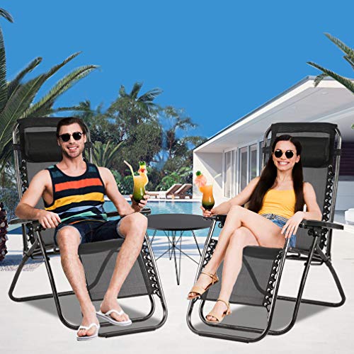 Zero Gravity Chair Patio Chair Lounge Chair Chaise Recliner 2 Pack Outdoor Folding Adjustable Heavy Duty Zero Gravity Chair with Pillows for Patio, Pool, Beach, Lawn, Deck,Yard - Black