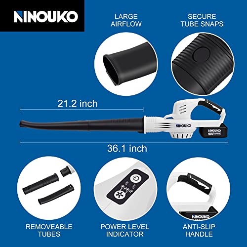 NINOUKO Leaf Blower, 150MPH Leaf Blower Cordless with 4000mA Battery & Charger, 20V Electric Leaf Blower for Lawn Care, Battery Powered Leaf Blower for Yard / Patio