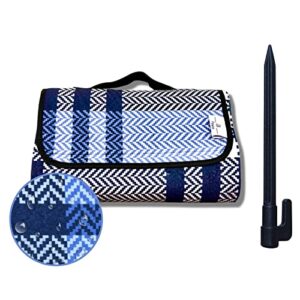 Picnic Blankets w/Stakes - Waterproof Camping Blankets - Foldable Compact Beach Blankets - Travel Picnic Blanket w/Polar Fleece & Peva - Portable Camping Gear - Perfect for Backyard, Park & More