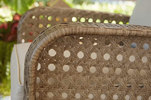 Signature Design by Ashley Braylee Outdoor 2 Piece Patio Driftwood Resin Wicker Cushioned Loveseat and Table, Rustic