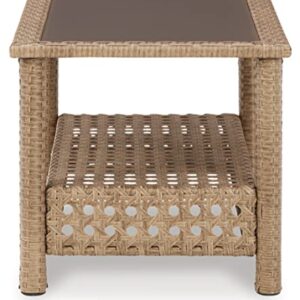 Signature Design by Ashley Braylee Outdoor 2 Piece Patio Driftwood Resin Wicker Cushioned Loveseat and Table, Rustic