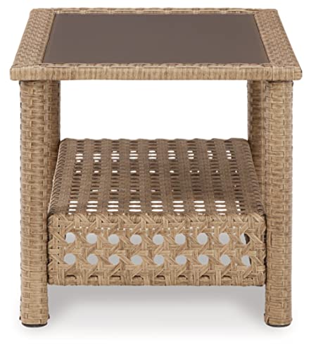 Signature Design by Ashley Braylee Outdoor 2 Piece Patio Driftwood Resin Wicker Cushioned Loveseat and Table, Rustic