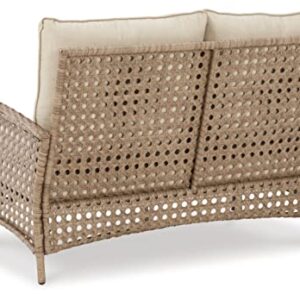 Signature Design by Ashley Braylee Outdoor 2 Piece Patio Driftwood Resin Wicker Cushioned Loveseat and Table, Rustic