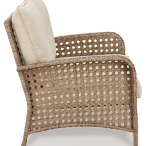 Signature Design by Ashley Braylee Outdoor 2 Piece Patio Driftwood Resin Wicker Cushioned Loveseat and Table, Rustic