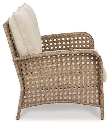 Signature Design by Ashley Braylee Outdoor 2 Piece Patio Driftwood Resin Wicker Cushioned Loveseat and Table, Rustic