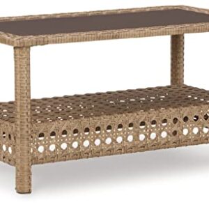 Signature Design by Ashley Braylee Outdoor 2 Piece Patio Driftwood Resin Wicker Cushioned Loveseat and Table, Rustic