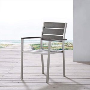 modway eei-3130-slv-gry shore outdoor patio aluminum dining armchair in silver gray, one wood