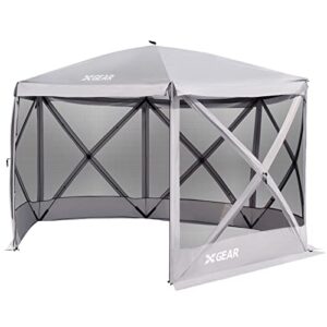 xgear 6 sided pop up camping gazebo 11.5’x11.5’ instant canopy tent sun shelter screen house with mosquito netting, for patio, backyard, outdoor,grey
