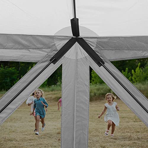 XGEAR 6 Sided Pop Up Camping Gazebo 11.5’x11.5’ Instant Canopy Tent Sun Shelter Screen House with Mosquito Netting, for Patio, Backyard, Outdoor,Grey