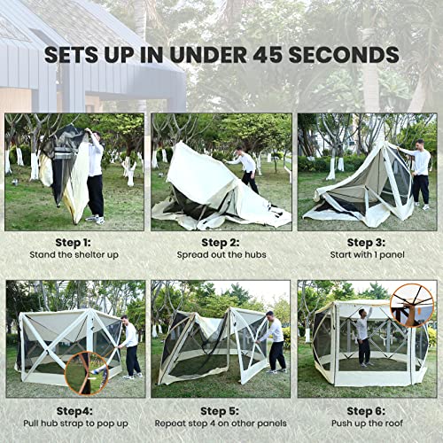 XGEAR 6 Sided Pop Up Camping Gazebo 11.5’x11.5’ Instant Canopy Tent Sun Shelter Screen House with Mosquito Netting, for Patio, Backyard, Outdoor,Grey