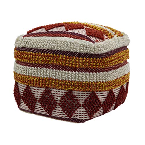 Christopher Knight Home Annabelle Outdoor Cube Pouf, Boho, Orange, Red, White Yarn, Multi