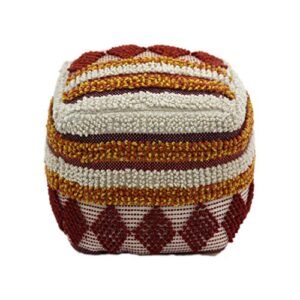 Christopher Knight Home Annabelle Outdoor Cube Pouf, Boho, Orange, Red, White Yarn, Multi