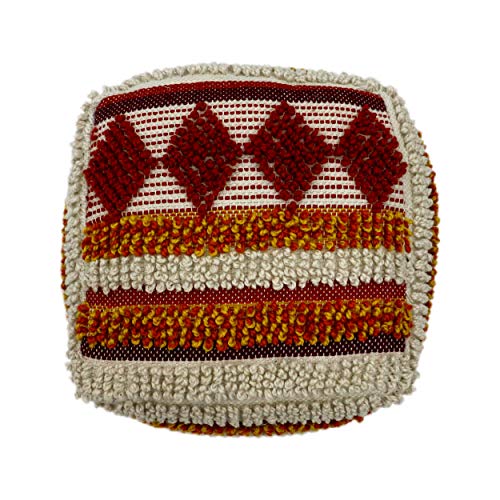 Christopher Knight Home Annabelle Outdoor Cube Pouf, Boho, Orange, Red, White Yarn, Multi