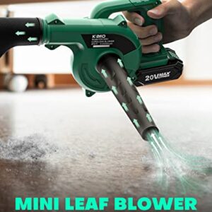 KIMO Cordless Leaf Blower & Vacuum, 2-IN-1 20V Leaf Blower Cordless with Battery and Charger, 150CFM Lightweight Mini Cordless Leaf Vacuum, Handheld Electric Blowers for Lawn Care /Dust/Pet Hair