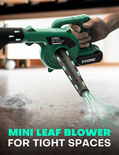 KIMO Cordless Leaf Blower & Vacuum, 2-IN-1 20V Leaf Blower Cordless with Battery and Charger, 150CFM Lightweight Mini Cordless Leaf Vacuum, Handheld Electric Blowers for Lawn Care /Dust/Pet Hair