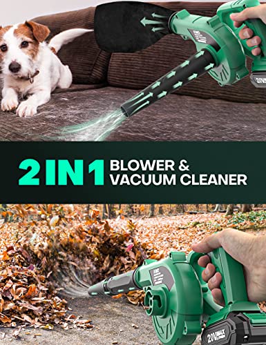 KIMO Cordless Leaf Blower & Vacuum, 2-IN-1 20V Leaf Blower Cordless with Battery and Charger, 150CFM Lightweight Mini Cordless Leaf Vacuum, Handheld Electric Blowers for Lawn Care /Dust/Pet Hair