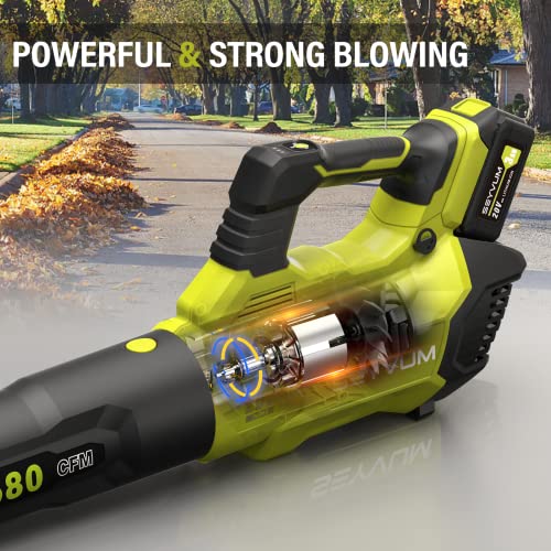 SEYVUM Leaf Blower - 580CFM 20V MAX Leaf Blower Cordless with 2 X 3.0 Battery & Charger, 3-Speed Dial Electric Handheld Leaf Blower, Lightweight Powerful Blower Battery Operated for Lawn Care, Jobsite