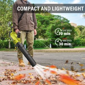 SEYVUM Leaf Blower - 580CFM 20V MAX Leaf Blower Cordless with 2 X 3.0 Battery & Charger, 3-Speed Dial Electric Handheld Leaf Blower, Lightweight Powerful Blower Battery Operated for Lawn Care, Jobsite