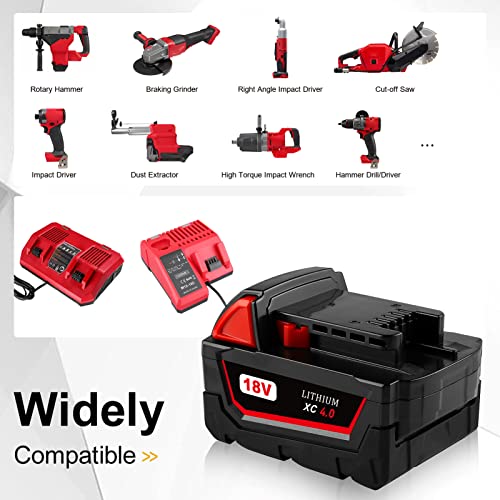 CEENR 2Pack 4000mAh M 18 Batteries Replacement for Milwaukee 18V Battery XC 48-11-1862 48-11-1840 48-11-1815 48-11-1820 48-11-1850 Lithium-ion Compatible with Milwaukee 18-Volt Tools Batteries