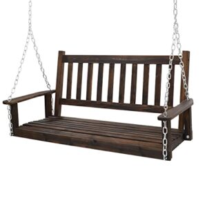 VEIKOU Porch Swing Outdoor, 4ft Wooden Bench Swing 2-Seater, Heavy Duty 550 Lbs Porch Swings with Armrests, Hanging Front Porch Swing Chair for Yard Patio Garden, Rustic