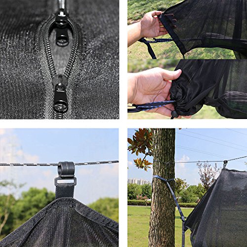 Hammock Bug Net - 12' Hammock Mosquito Net Fits All Camping Hammocks, Compact, Lightweight and Fast Easy Set Up, Security from Bugs and Mosquitoes, Essential Camping and Survival Gear (Black)