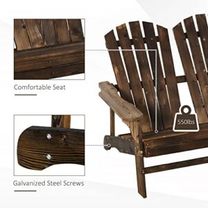 Outsunny 2 Person Adirondack Loveseat, Fire Pit Chair for 2, Wooden Double Adirondack for Patio, Porch, Backyard, Garden with High-Back, Wide Armrests, Brown