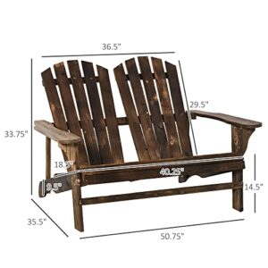 Outsunny 2 Person Adirondack Loveseat, Fire Pit Chair for 2, Wooden Double Adirondack for Patio, Porch, Backyard, Garden with High-Back, Wide Armrests, Brown